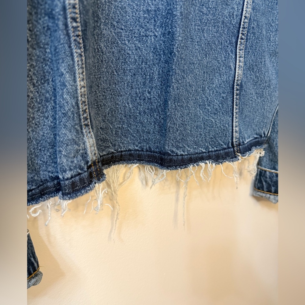 ANINE BING Jackie 1999 Cropped Denim Jacket Raw Hem Blue Medium - Picture 7 of 11